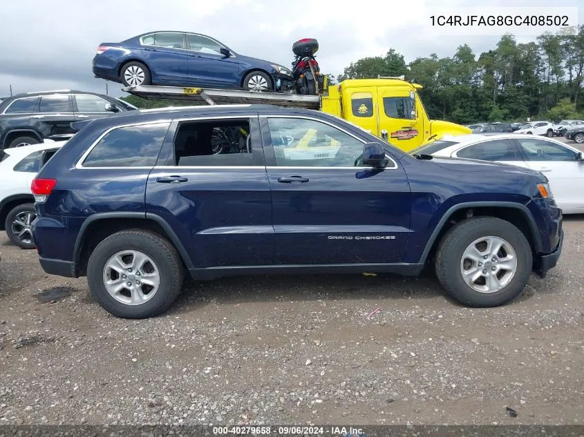 2016 Jeep Grand Cherokee Laredo VIN: 1C4RJFAG8GC408502 Lot: 40279658