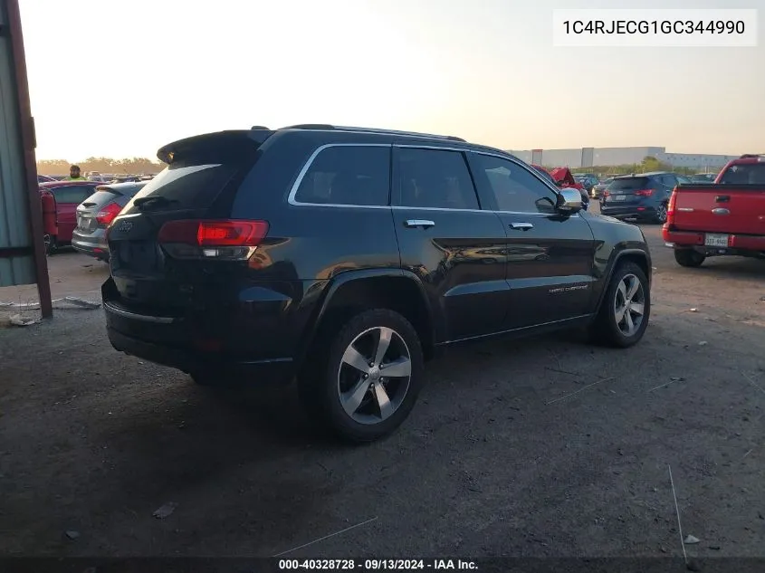 2016 Jeep Grand Cherokee Overland VIN: 1C4RJECG1GC344990 Lot: 40328728