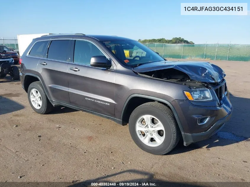 2016 Jeep Grand Cherokee Laredo VIN: 1C4RJFAG3GC434151 Lot: 40352448