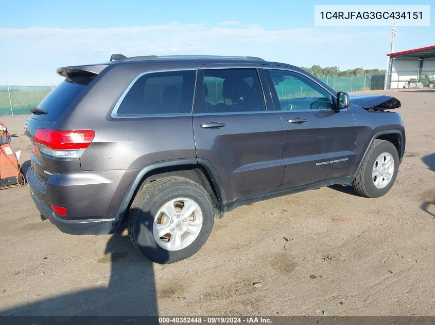 2016 Jeep Grand Cherokee Laredo VIN: 1C4RJFAG3GC434151 Lot: 40352448