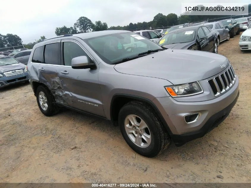 2016 Jeep Grand Cherokee Laredo VIN: 1C4RJFAG0GC434219 Lot: 40416277