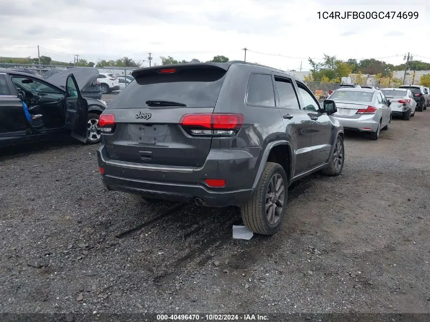 2016 Jeep Grand Cherokee Limited 75Th Anniversary VIN: 1C4RJFBG0GC474699 Lot: 40496470