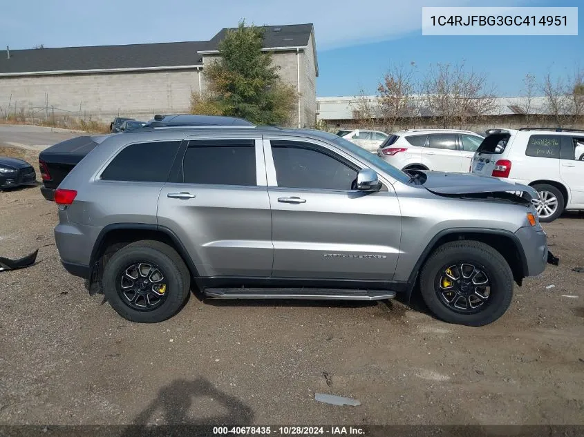 2016 Jeep Grand Cherokee Limited VIN: 1C4RJFBG3GC414951 Lot: 40678435