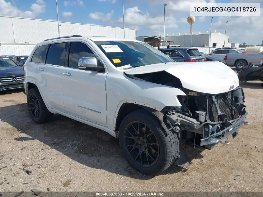 2016 Jeep Grand Cherokee Overland VIN: 1C4RJECG4GC418726 Lot: 40687533