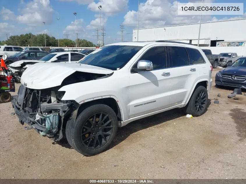 2016 Jeep Grand Cherokee Overland VIN: 1C4RJECG4GC418726 Lot: 40687533