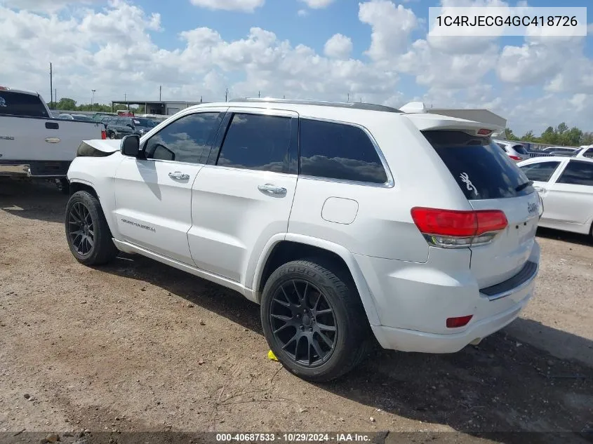 2016 Jeep Grand Cherokee Overland VIN: 1C4RJECG4GC418726 Lot: 40687533