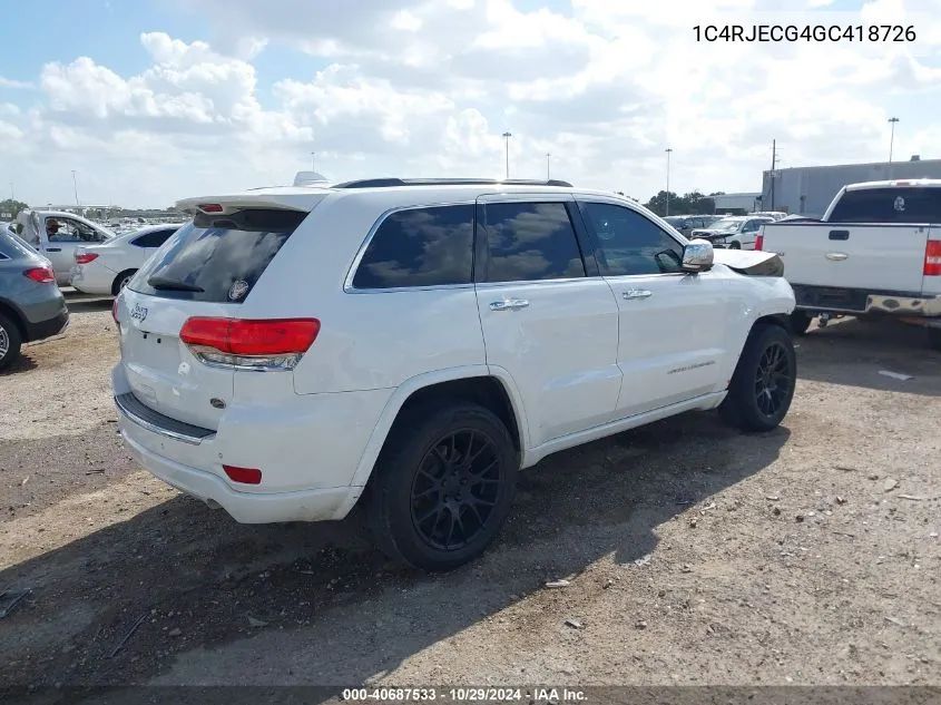 2016 Jeep Grand Cherokee Overland VIN: 1C4RJECG4GC418726 Lot: 40687533