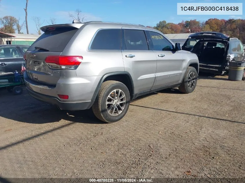 2016 Jeep Grand Cherokee Limited VIN: 1C4RJFBG0GC418438 Lot: 40780228