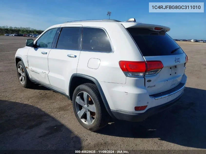 2016 Jeep Grand Cherokee Limited VIN: 1C4RJFBG8GC311010 Lot: 40828635