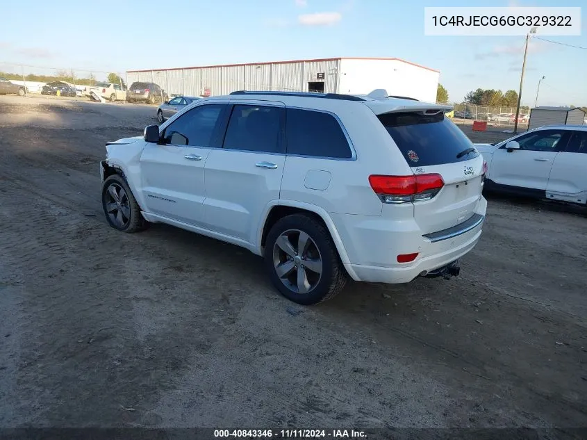 2016 Jeep Grand Cherokee Overland VIN: 1C4RJECG6GC329322 Lot: 40843346