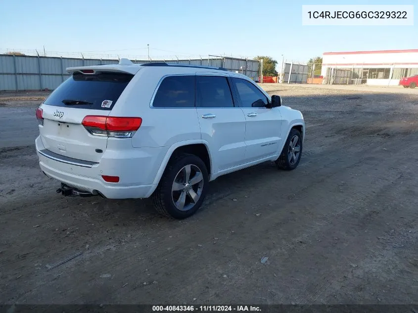 2016 Jeep Grand Cherokee Overland VIN: 1C4RJECG6GC329322 Lot: 40843346