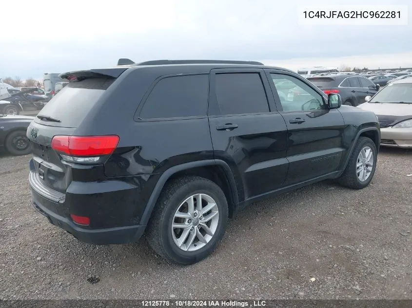 2017 Jeep Grand Cherokee Laredo VIN: 1C4RJFAG2HC962281 Lot: 12125778