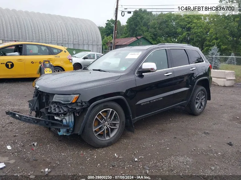 2017 Jeep Grand Cherokee Limited 4X4 VIN: 1C4RJFBT8HC836700 Lot: 39800230