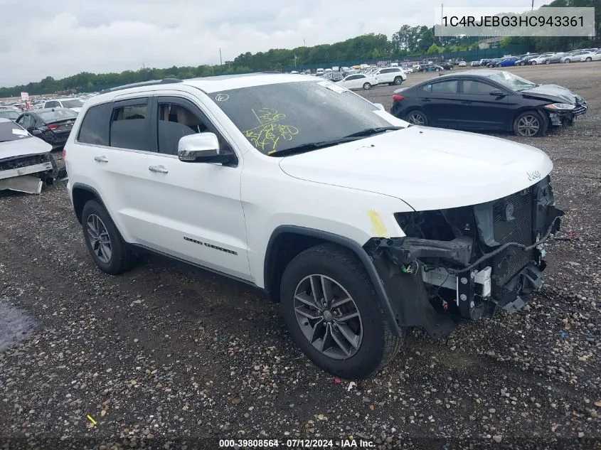 2017 Jeep Grand Cherokee Limited 4X2 VIN: 1C4RJEBG3HC943361 Lot: 39808564