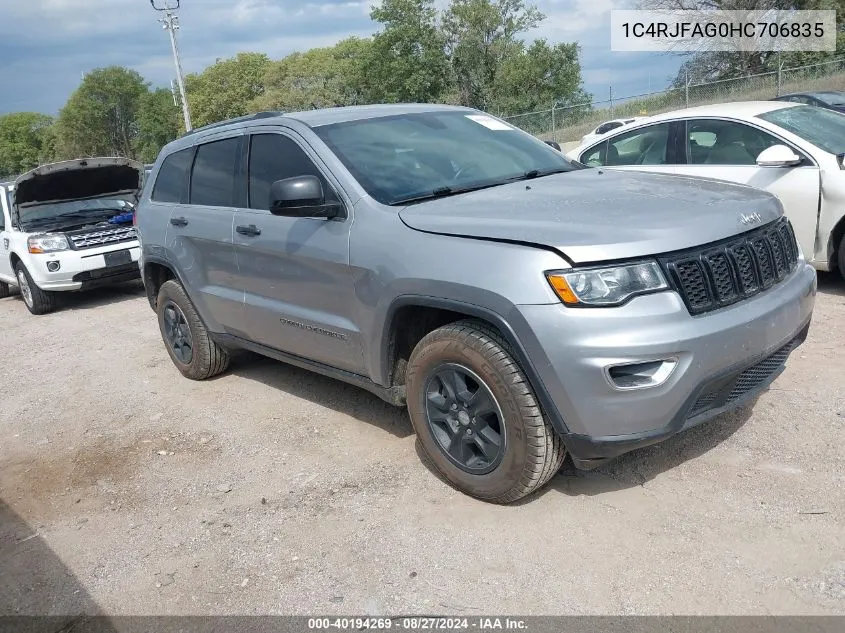 2017 Jeep Grand Cherokee Laredo 4X4 VIN: 1C4RJFAG0HC706835 Lot: 40194269