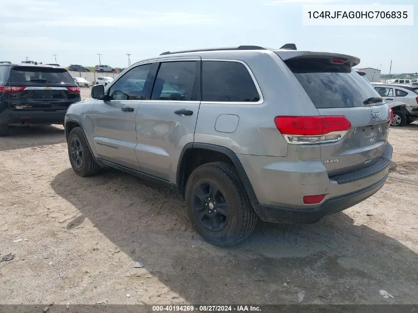 2017 Jeep Grand Cherokee Laredo 4X4 VIN: 1C4RJFAG0HC706835 Lot: 40194269