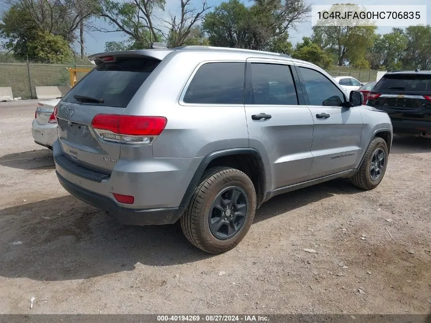 2017 Jeep Grand Cherokee Laredo 4X4 VIN: 1C4RJFAG0HC706835 Lot: 40194269