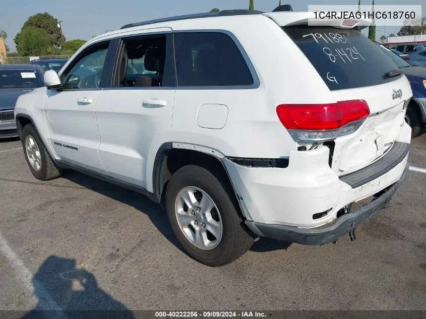 2017 Jeep Grand Cherokee Laredo 4X2 VIN: 1C4RJEAG1HC618760 Lot: 40222256