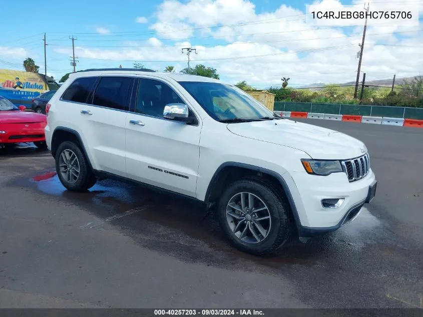 1C4RJEBG8HC765706 2017 Jeep Grand Cherokee Limited 4X2