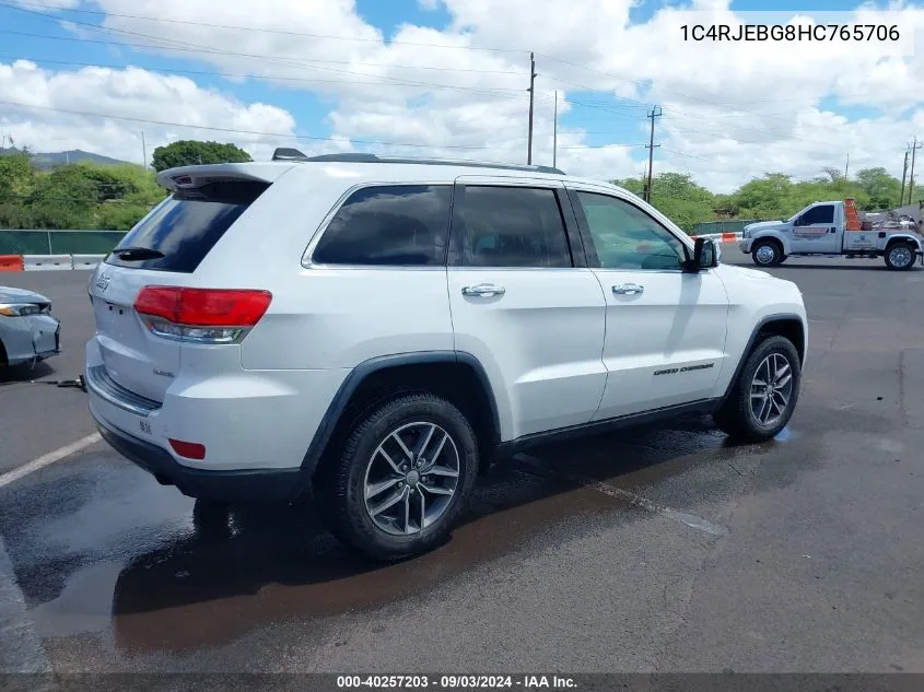 2017 Jeep Grand Cherokee Limited 4X2 VIN: 1C4RJEBG8HC765706 Lot: 40257203