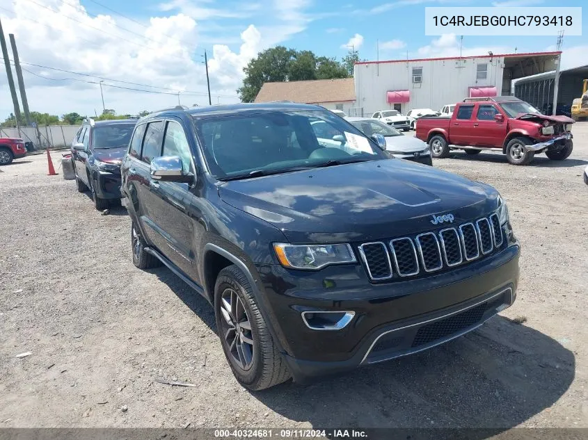 2017 Jeep Grand Cherokee Limited 4X2 VIN: 1C4RJEBG0HC793418 Lot: 40324681