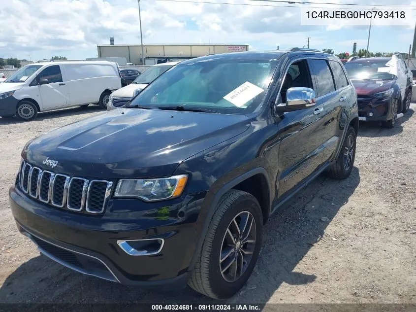 1C4RJEBG0HC793418 2017 Jeep Grand Cherokee Limited 4X2