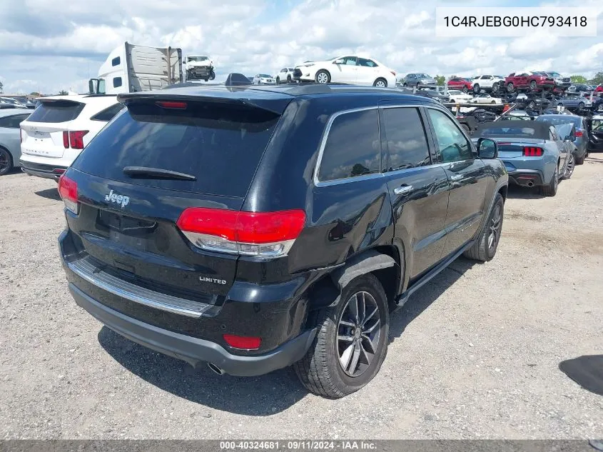 1C4RJEBG0HC793418 2017 Jeep Grand Cherokee Limited 4X2