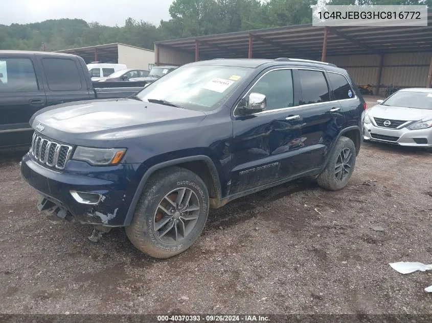 2017 Jeep Grand Cherokee Limited VIN: 1C4RJEBG3HC816772 Lot: 40370393