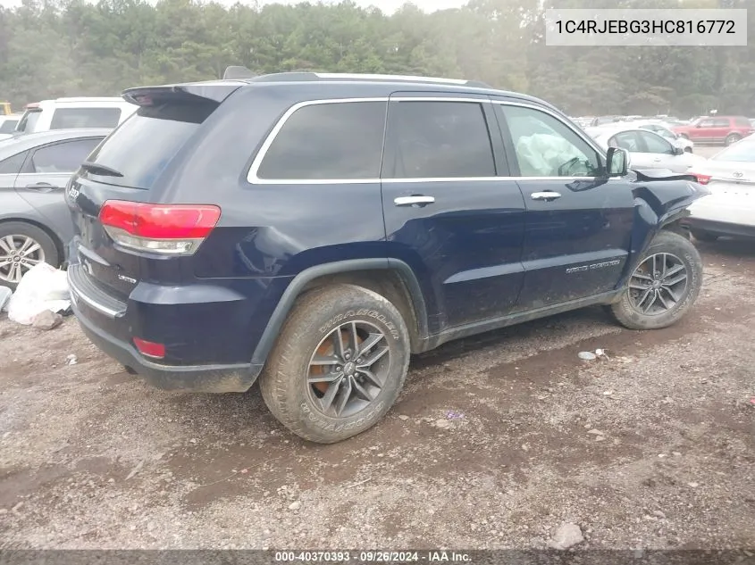 2017 Jeep Grand Cherokee Limited VIN: 1C4RJEBG3HC816772 Lot: 40370393