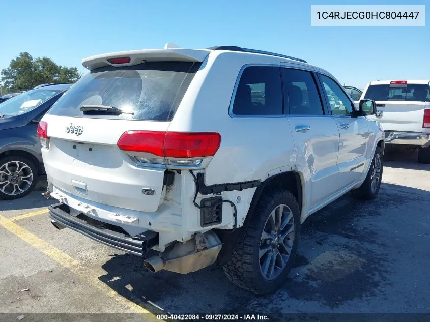 2017 Jeep Grand Cherokee Overland 4X2 VIN: 1C4RJECG0HC804447 Lot: 40422084