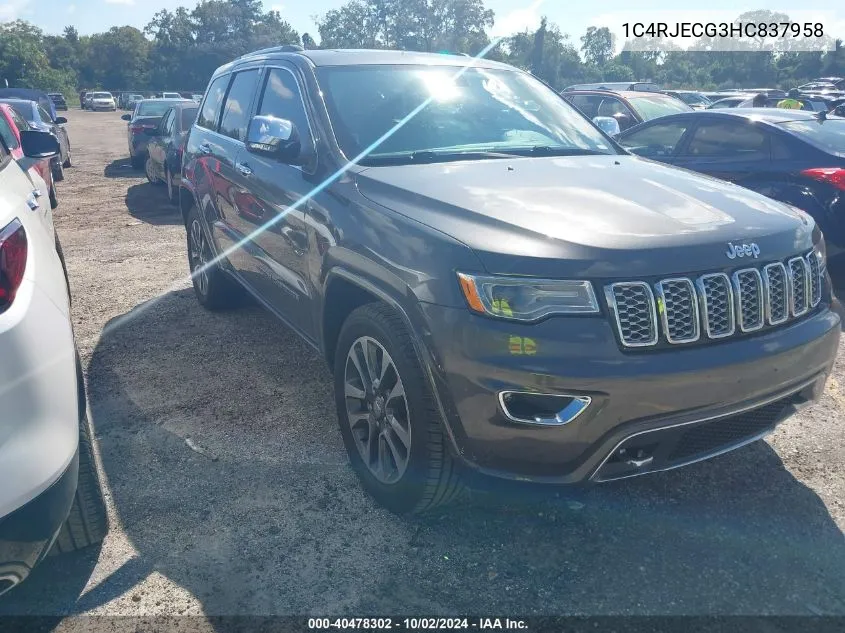 2017 Jeep Grand Cherokee Overland 4X2 VIN: 1C4RJECG3HC837958 Lot: 40478302