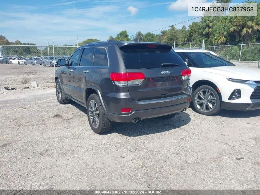 2017 Jeep Grand Cherokee Overland 4X2 VIN: 1C4RJECG3HC837958 Lot: 40478302