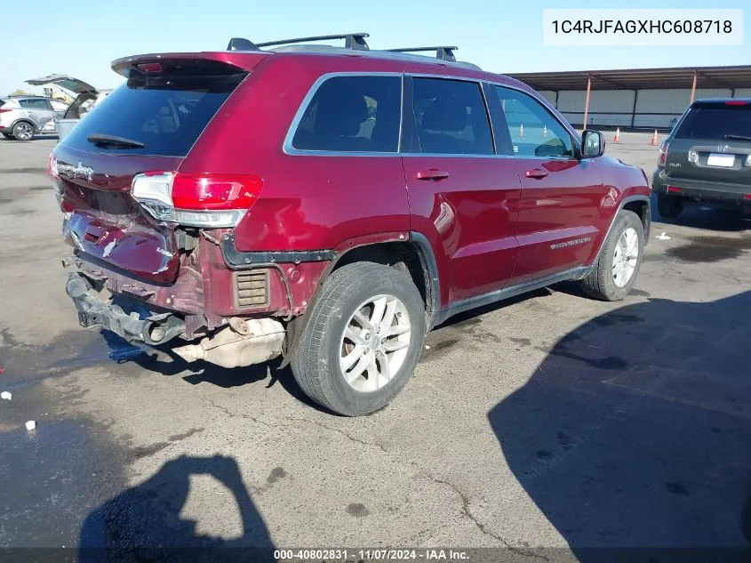 2017 Jeep Grand Cherokee Laredo 4X4 VIN: 1C4RJFAGXHC608718 Lot: 40802831