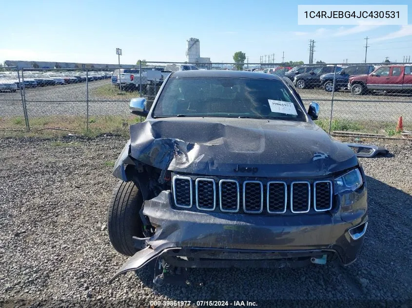 2018 Jeep Grand Cherokee Limited 4X2 VIN: 1C4RJEBG4JC430531 Lot: 39861977