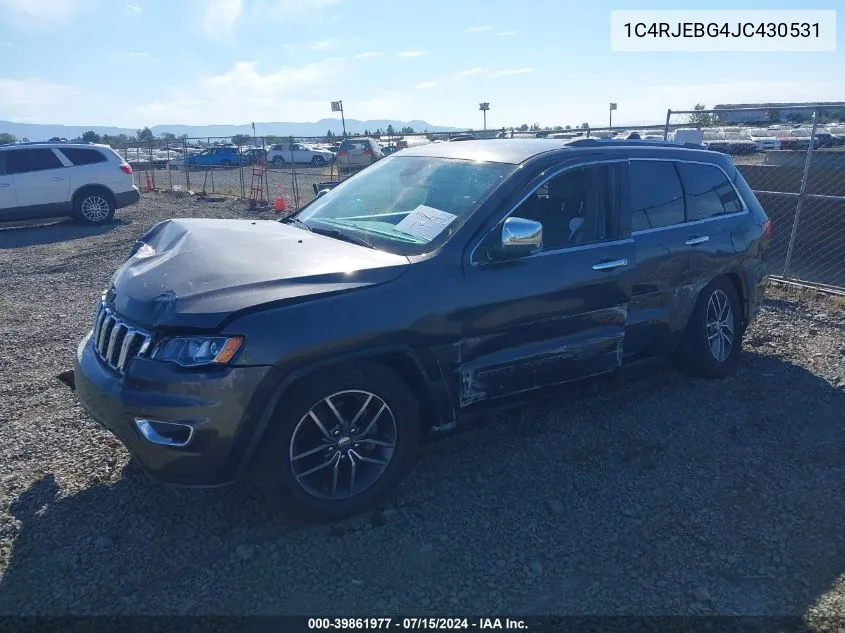 2018 Jeep Grand Cherokee Limited 4X2 VIN: 1C4RJEBG4JC430531 Lot: 39861977