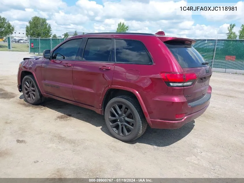 2018 Jeep Grand Cherokee Altitude 4X4 VIN: 1C4RJFAGXJC118981 Lot: 39900767