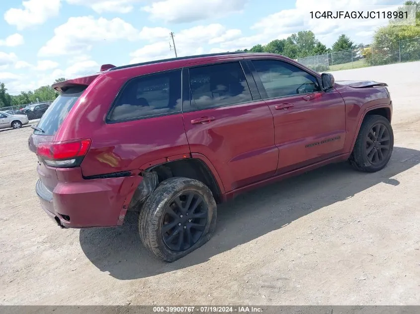 2018 Jeep Grand Cherokee Altitude 4X4 VIN: 1C4RJFAGXJC118981 Lot: 39900767