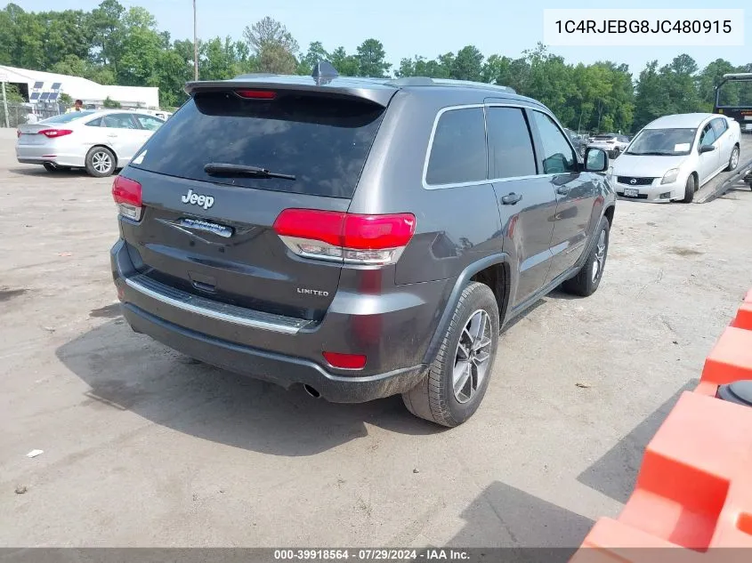 1C4RJEBG8JC480915 2018 Jeep Grand Cherokee Limited 4X2