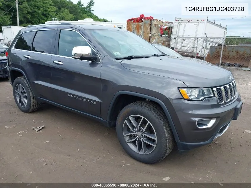 2018 Jeep Grand Cherokee Limited 4X4 VIN: 1C4RJFBG1JC403728 Lot: 40065590