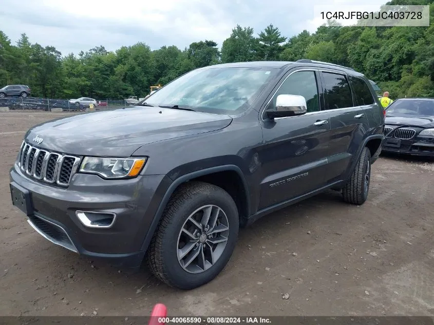 2018 Jeep Grand Cherokee Limited 4X4 VIN: 1C4RJFBG1JC403728 Lot: 40065590