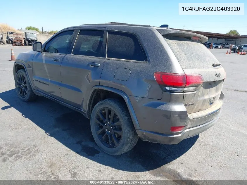 2018 Jeep Grand Cherokee Laredo VIN: 1C4RJFAG2JC403920 Lot: 40133829