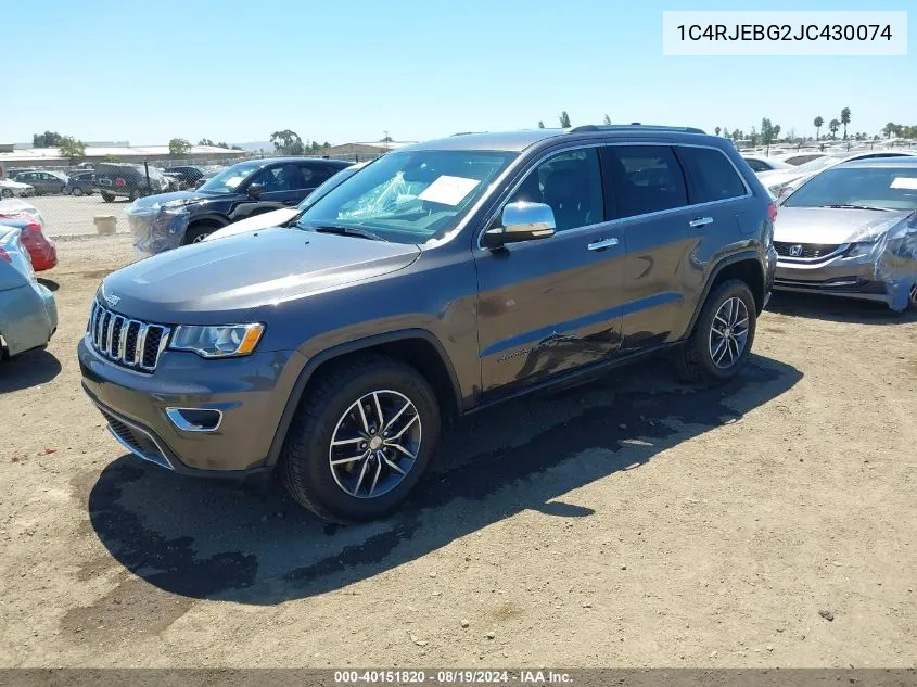 2018 Jeep Grand Cherokee Limited 4X2 VIN: 1C4RJEBG2JC430074 Lot: 40151820