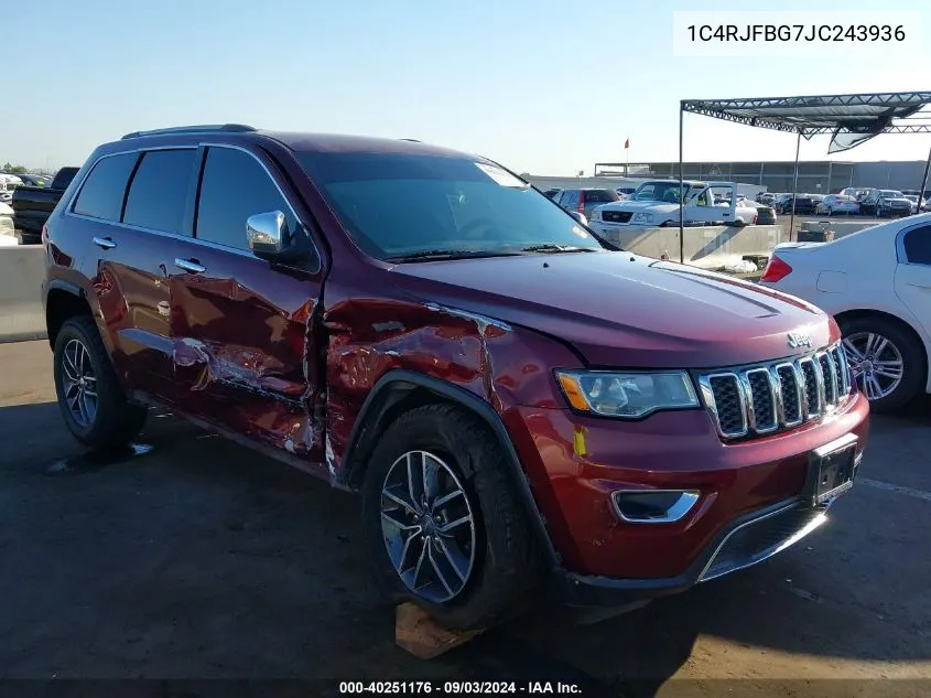 2018 Jeep Grand Cherokee Limited 4X4 VIN: 1C4RJFBG7JC243936 Lot: 40251176