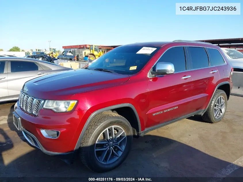 2018 Jeep Grand Cherokee Limited 4X4 VIN: 1C4RJFBG7JC243936 Lot: 40251176