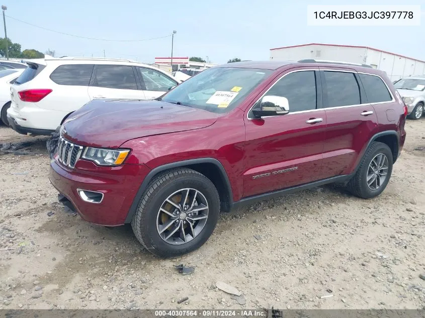 2018 Jeep Grand Cherokee Limited 4X2 VIN: 1C4RJEBG3JC397778 Lot: 40307564