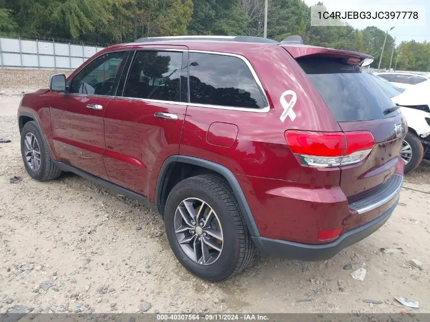 2018 Jeep Grand Cherokee Limited 4X2 VIN: 1C4RJEBG3JC397778 Lot: 40307564