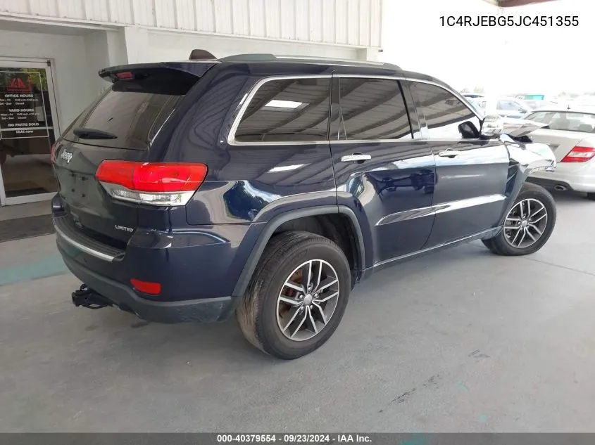 2018 Jeep Grand Cherokee Limited VIN: 1C4RJEBG5JC451355 Lot: 40379554