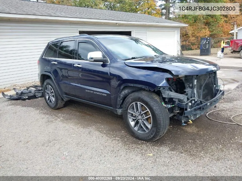 2018 Jeep Grand Cherokee Limited 4X4 VIN: 1C4RJFBG4JC302800 Lot: 40392269