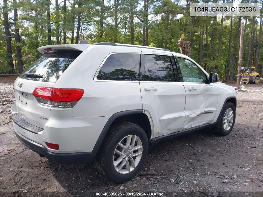 2018 Jeep Grand Cherokee Laredo E 4X2 VIN: 1C4RJEAG3JC172536 Lot: 40395025