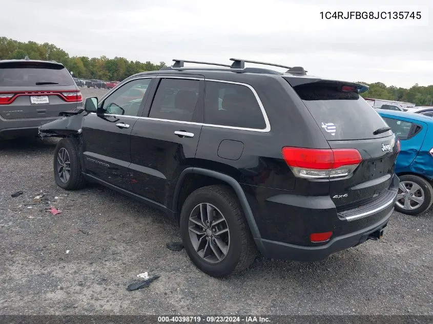 2018 Jeep Grand Cherokee Limited VIN: 1C4RJFBG8JC135745 Lot: 40398719